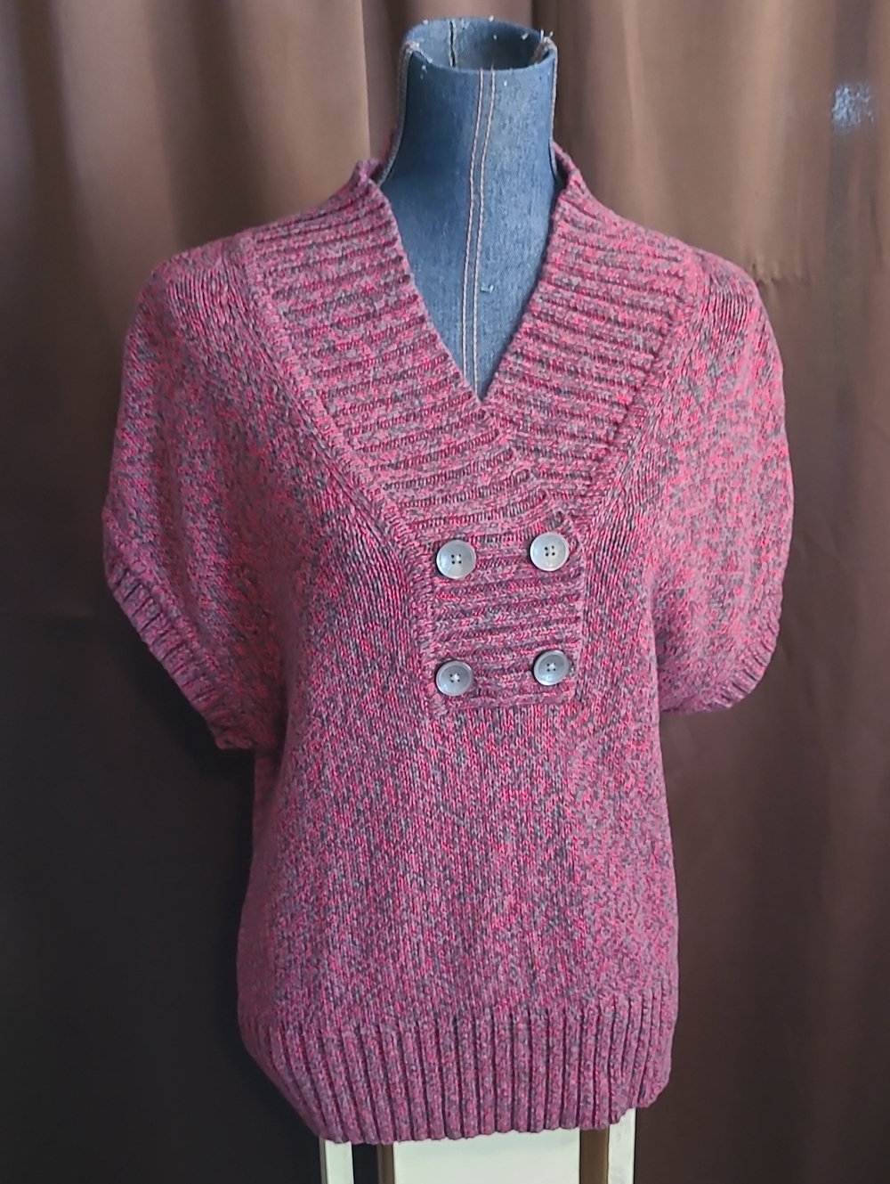 Tommy Hilfiger Marled Rose V-Neck Double-Button Knit Pullover
